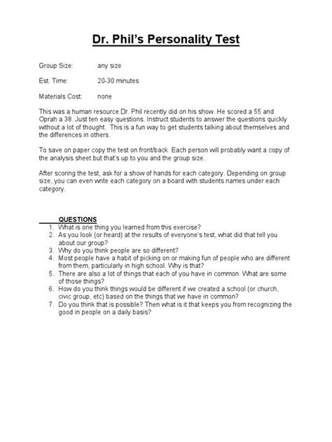 dr phil personality test|10 question personality test.